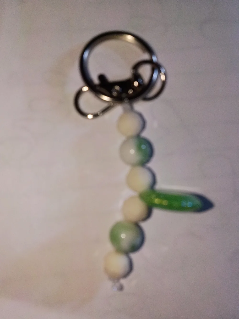 Handmade Green and Cream Beaded Key Charm